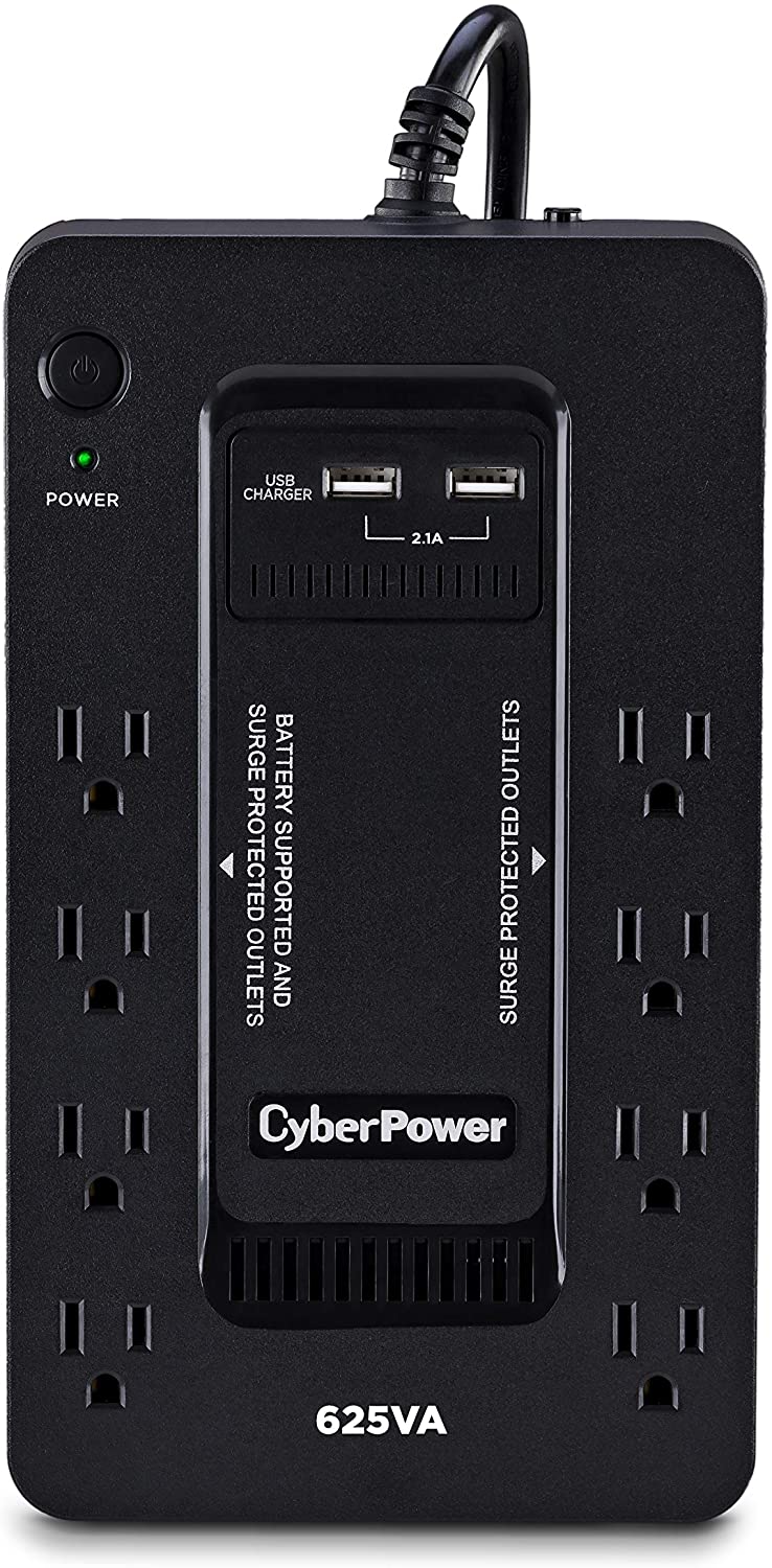 CyberPower ST625U Standby UPS System, 625VA/360W, 8 Outlets, 2 USB Charging Ports, Compact VIP
