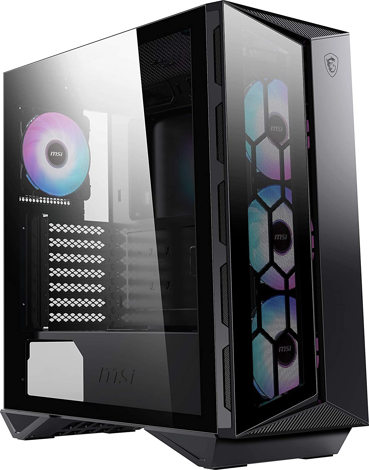 MSI Premium Mid-Tower PC Gaming Case – Tempered Glass Side Panel – RGB 120mm Fan – Liquid Cooling Support up to 360mm Radiator x 1 – Cable Management System – MPG GUNGNIR 110R
