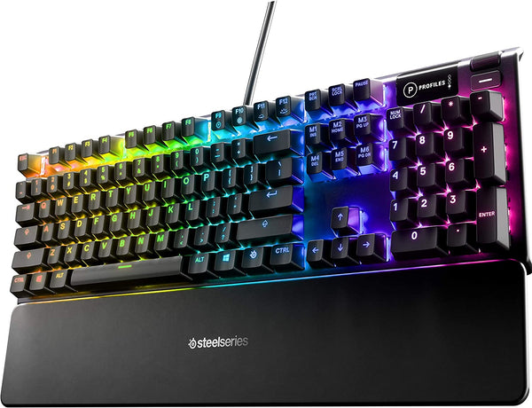 SteelSeries Apex 5 Hybrid Mechanical Gaming Keyboard – Per-Key RGB Illumination – Aircraft Grade Aluminum Alloy Frame – OLED Smart Display (Hybrid Blue Switch)