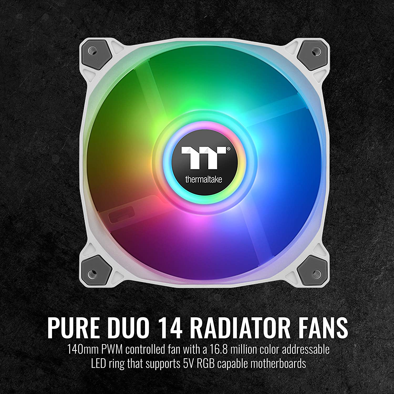 Thermaltake Pure Duo 140mm 16.8 Million RGB Color 5V ARGB Motherboard Sync 2 Light Rings 18 Addressable LED 9 Blades Hydraulic Bearing White Case/Radiator Fan CL-F098-PL14SW-B